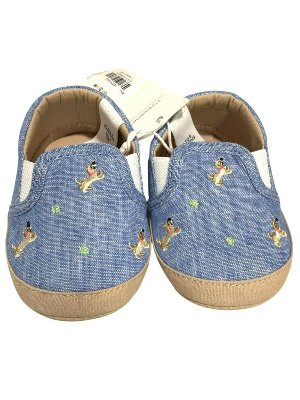 Janie & Jack Baby Embroidered Dog Slip-On Shoes 3-6 Months Blue Canvas